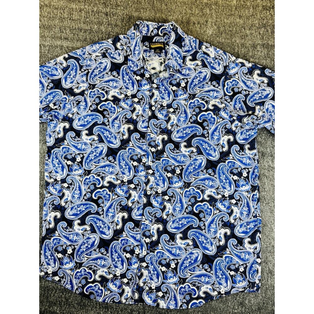 Mens Cremieux Blue & White Paisley Print Button Up Longsleeve Shirt 2XT Tall